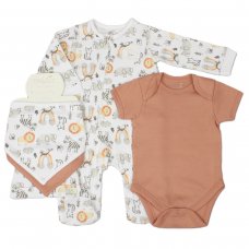 E13394: Baby Unisex Jungle Print 5 Piece Gift set (0-9 Months)